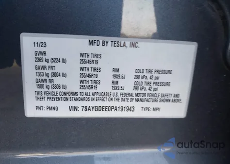 2023 Tesla Model Y Awd/Long Range Dual Motor All-Wheel Drive from USA, damaged, VIN 7SAYGDEE0PA191943